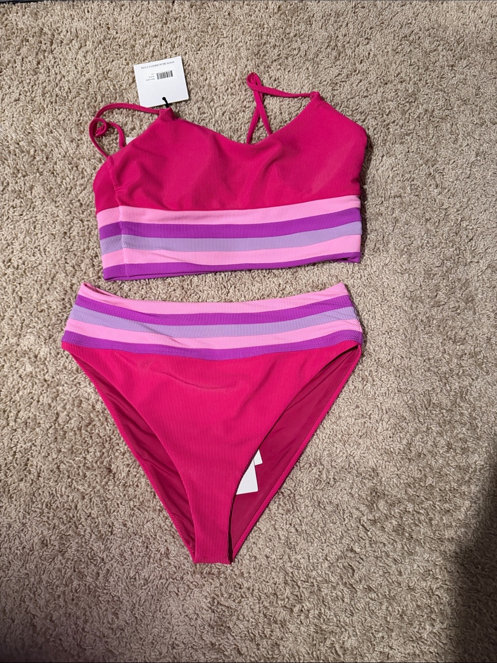 Beach Riot Hot Pink Striped Bikini Set